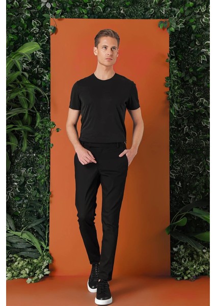 Comfort Fit Yandan Tokalı Düz Esnek Pamuk Casuel Siyah Pantolon P 1152 fiyatları