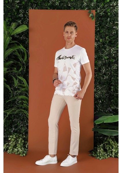 P 1123 Slim Fit Bej Spor Pantolon