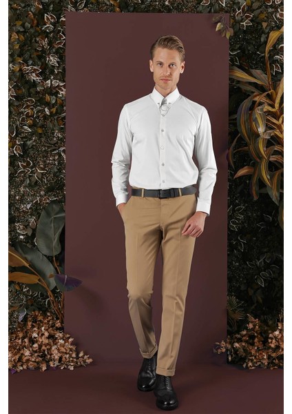 P 1137 Slim Fit Taba Klasik Pantolon