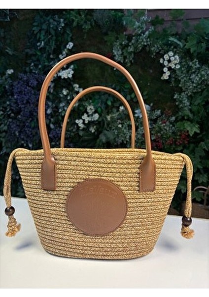 Paris Hasır Deri Detaylı Plaj Çantası Yaz Koleksiyonu Şık Tasarım Kadınlar İçin