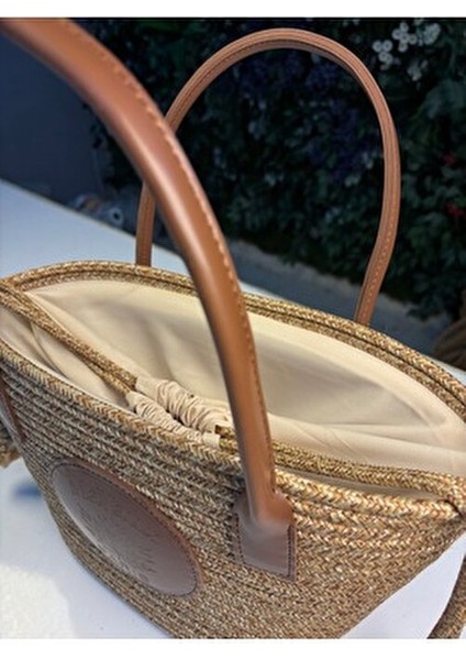 Paris Hasır Deri Detaylı Plaj Çantası Yaz Koleksiyonu Şık Tasarım Kadınlar İçin modelleri
