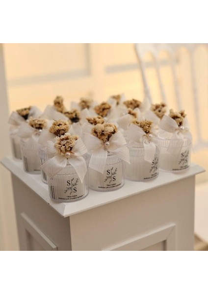 25 Adet Mika Kapaklı Kutu Çiçekli Mum - Şık Hediyelik Söz, Nişan ve Özel Günler Için