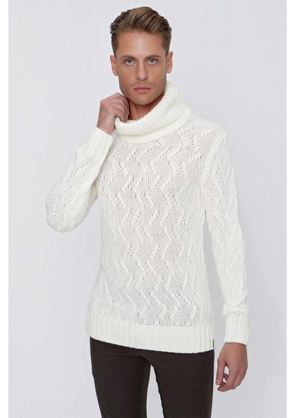 Tr 844 Slim Fit Ekru Klasik Triko