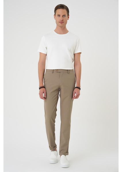 Comfort Fit Beli Lastikli Bej Jogger Pantolon P 1184