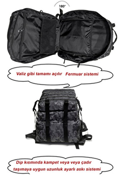 Kamuflaj Askeri Taktik Sırt Çantası V2 - Tamamı Su Geçirmez - Dağcı Kamp Çantası 1130