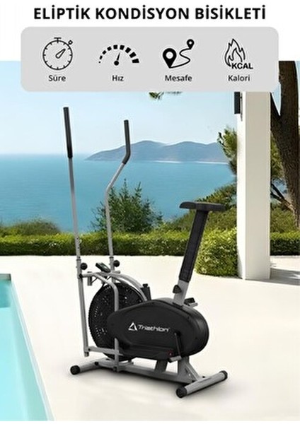 T-224 Eliptik Kondisyon Bisikleti 100 kg Taşıma Kapasitesi LCD Gösterge Ayarlanabilir Sele