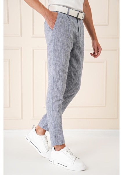 Comfort Fit Beli Lastikli Pileli Keten Casuel Lacivert Pantolon P 1145 modelleri