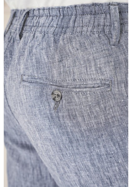 Comfort Fit Beli Lastikli Pileli Keten Casuel Lacivert Pantolon P 1145 fırsatları