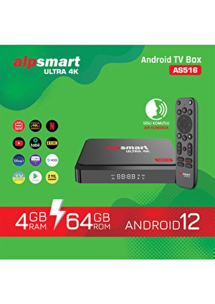 Alpsmart AS-516 4-64 Ses Komut Air Mouse Android Box