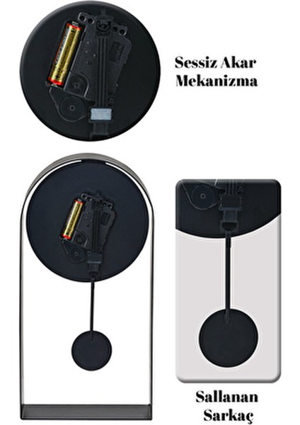 Masa Saati Sarkaçlı Metal Siyah Renk Sessiz Mekanizma Dekoratif Modern Tasarım 32X16CM Mms indirimleri