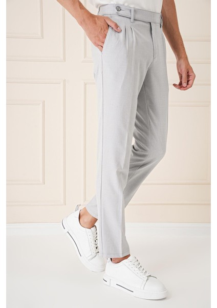 Comfort Fit Çift Pileli Dokulu Esnek Pamuk Gri Mavi Pantolon P 1158 fırsatları