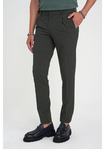 Comfort Fit Beli Lastikli Tek Pileli Dokulu Yeşil Pantolon P 1193 fiyatları