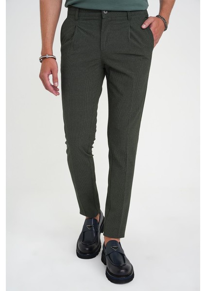Comfort Fit Beli Lastikli Tek Pileli Dokulu Yeşil Pantolon P 1193 modelleri