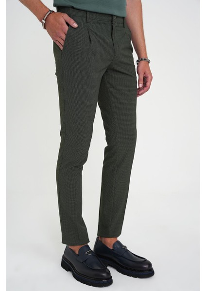 Comfort Fit Beli Lastikli Tek Pileli Dokulu Yeşil Pantolon P 1193 fırsatları