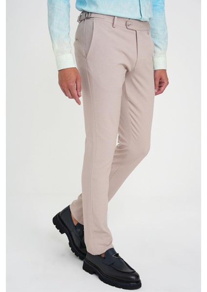 Comfort Fit Beli Lastikli Yandan Tokalı Esnek Bej Jogger Pantolon P 1178 fırsatları