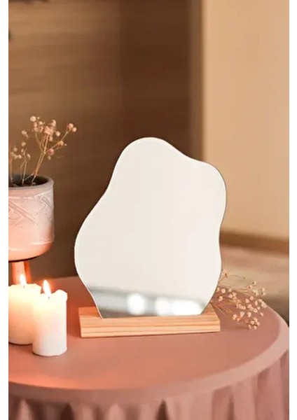 Düzensiz Estetik Asimetrik Ahşap Makyaj Aynası Çerçevesiz, Dekoratif Masa Oturma Odası, 21 x 17 cm