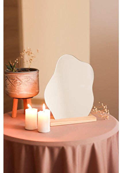 Düzensiz Estetik Asimetrik Ahşap Makyaj Aynası Çerçevesiz, Dekoratif Masa Oturma Odası, 21 x 17 cm fiyatları