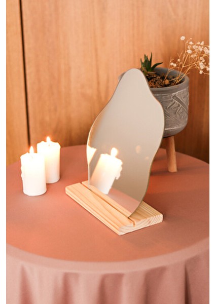 Düzensiz Estetik Asimetrik Ahşap Makyaj Aynası Çerçevesiz, Dekoratif Masa Oturma Odası, 21 x 17 cm modelleri