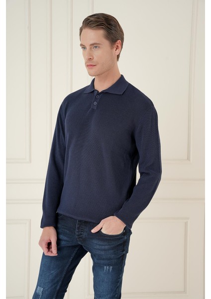 Fitilli Dokuma Düğmeli Polo Yaka Lacivert Triko Kazak Tr 887 fiyatları