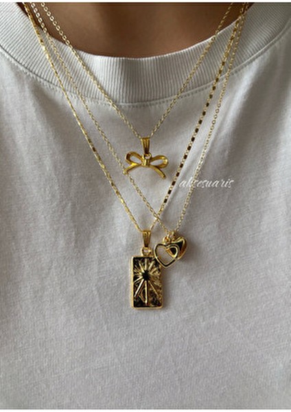 Özel Tasarım 3'lü Kadın Kolye Kombin Gold Charm Sarı Maden ile Şık ve Zarif fiyatları