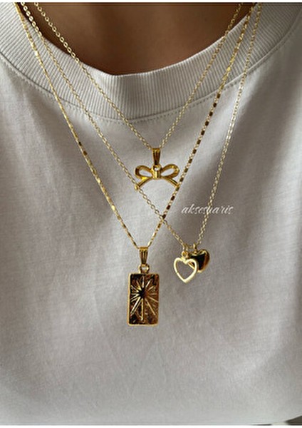 Özel Tasarım 3'lü Kadın Kolye Kombin Gold Charm Sarı Maden ile Şık ve Zarif fırsatları