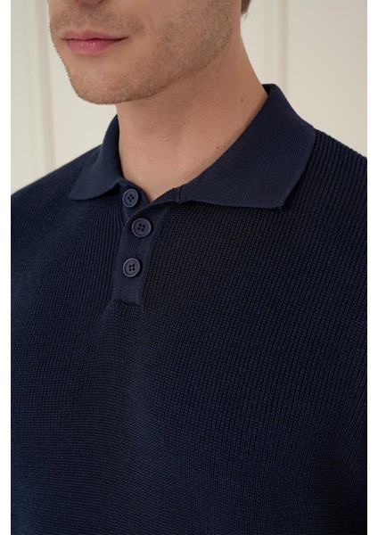 Fitilli Dokuma Düğmeli Polo Yaka Lacivert Triko Kazak Tr 887 fırsatları