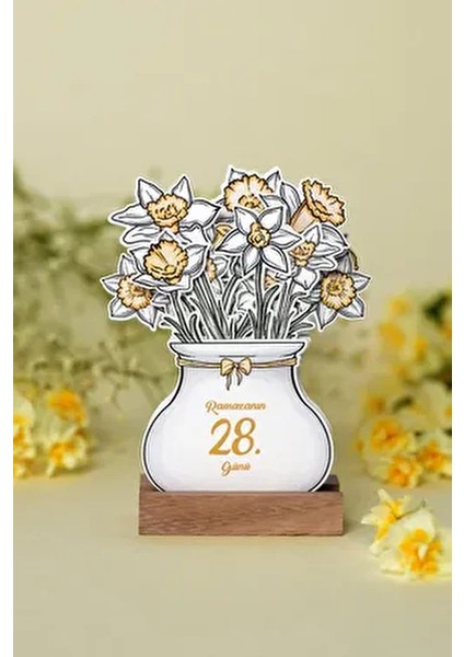 Nergis Çiçekli Ahşap Ayaklı Masa Takvimi Ramazan İçin Estetik Tasarım 1 Adet fiyatları