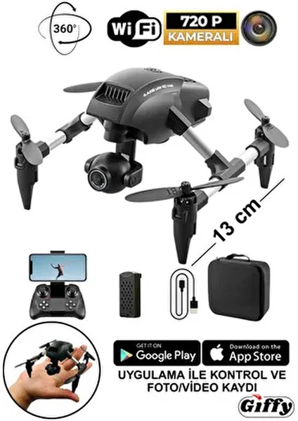 Oyuncak Mini Kameralı Başlangıç Drone Uzaktan Kumandalı Uygulama Kontrollü 720P Takla Atan Drone