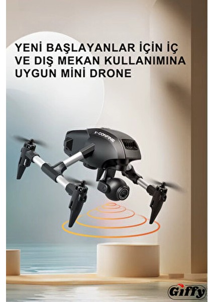 Oyuncak Mini Kameralı Başlangıç Drone Uzaktan Kumandalı Uygulama Kontrollü 720P Takla Atan Drone