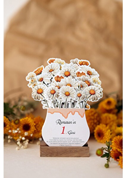 Ahşap Ayaklı Ramazan Takvimi Papatyalı Hadis-I Şerifli Estetik Tasarım