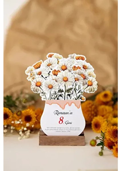 Ahşap Ayaklı Ramazan Takvimi Papatyalı Hadis-I Şerifli Estetik Tasarım fiyatları