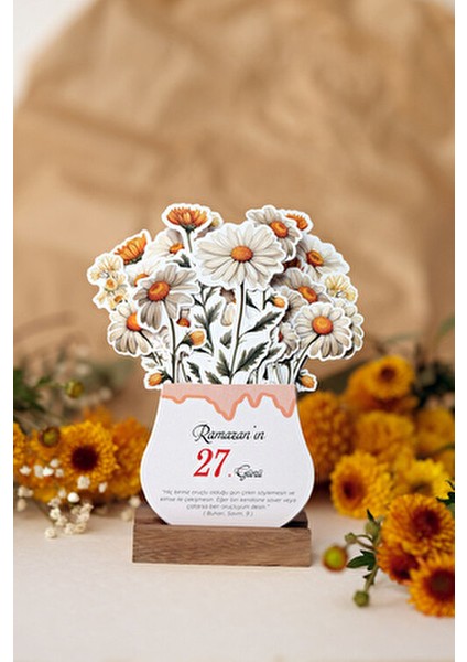 Ahşap Ayaklı Ramazan Takvimi Papatyalı Hadis-I Şerifli Estetik Tasarım modelleri
