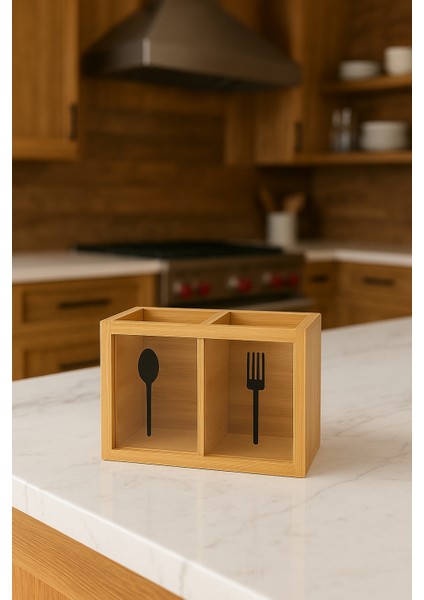 Tezgah Üstü Bambu Kașıklık 2 Bölmeli - Tezgah Üstü Organizer, Dekoratif Organizer fiyatları