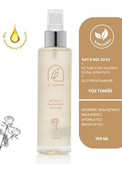 Gül Suyu %100 Doğal, Gözenek Sıkılaştırıcı, Aydınlatıcı Tonik 150 ml (Provitamin B5 ile Nemlendirir)