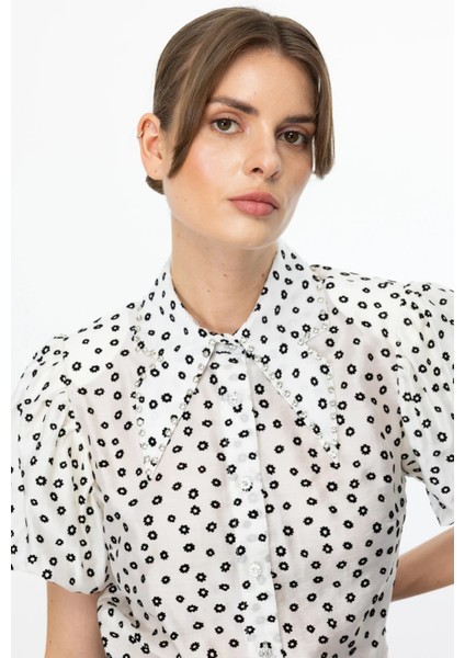 Balon Kol Çiçek Baskılı Bluz Ekru 03066 fiyatları