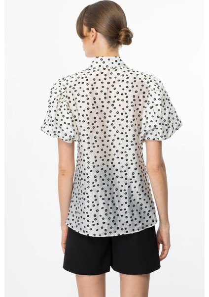 Balon Kol Çiçek Baskılı Bluz Ekru 03066 modelleri