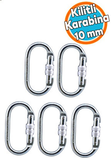 Oval Kilitli Karabina 10 mm Kanca Paslanmaz Çelik Kilit Tırmanma Kamp Ekipman Tırmanış Kilidi 5 Adet