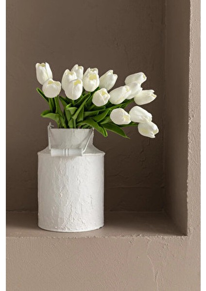 Yapay 12'li Islak Lale Buketi Gerçeksi Doku Beyaz fiyatları