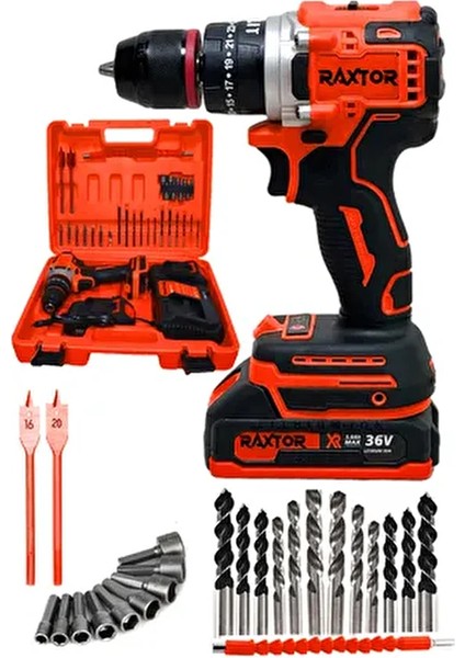 36V 5AH Kömürsüz Motor Çelik Mandren Akülü Vidalama Darbeli Şarjlı Matkap Seti