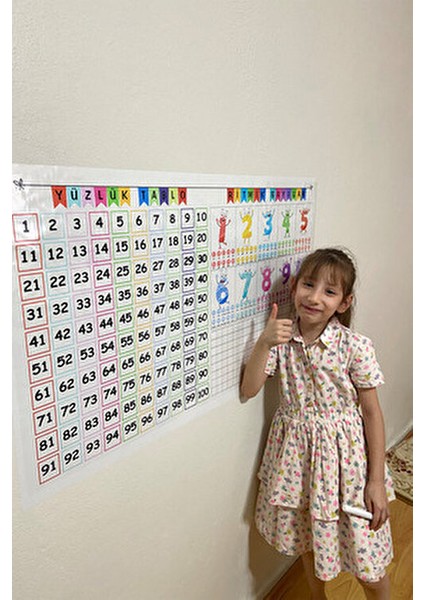 Statik Yüzlük Tablo ve Ritmik Sayılar Kalem Hediyeli 56X100 cm