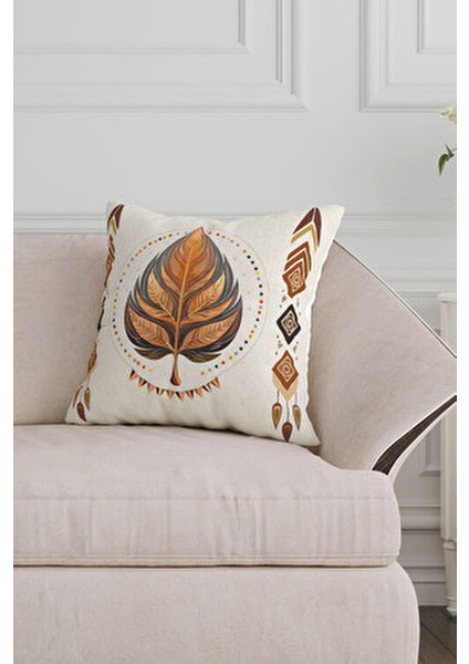 Etnik Bohem Yaprak Desen Bej Zemin Dijital Baskılı Dekoratif 4lü Kırlent Kılıfı Takım fiyatları