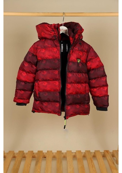 05-16 Yaş Erkek Çocuk Kırmızı Renk Kapşonlu Kamuflaj Mont fiyatları