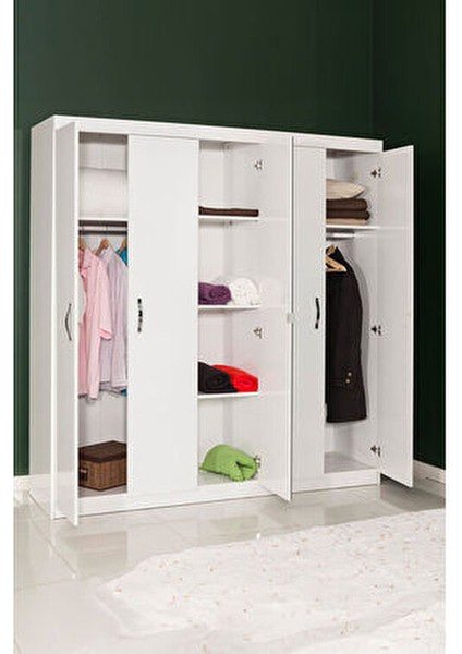 5 Kapaklı Aynalı Yatak Odası Lüx Gardırop, Sade Dolap, Kıyafet Dolabı, Beyaz Gardırop Dolap fiyatları