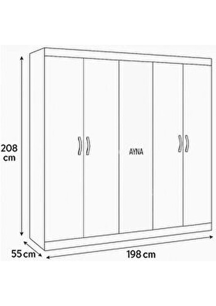 5 Kapaklı Aynalı Yatak Odası Lüx Gardırop, Sade Dolap, Kıyafet Dolabı, Beyaz Gardırop Dolap modelleri