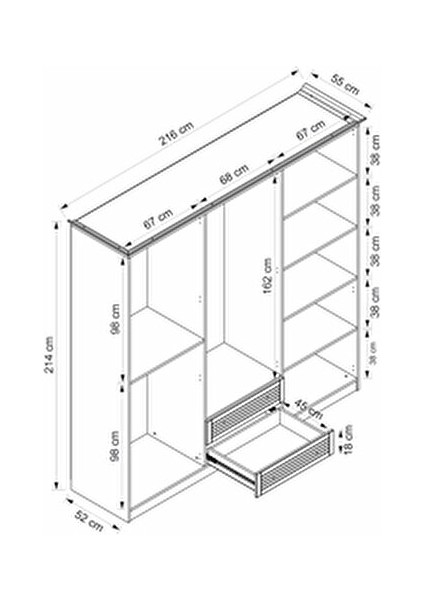 Bona Avangart 6 Mebran Kapaklı 2 Çekmeceli Gardırop - Beyaz