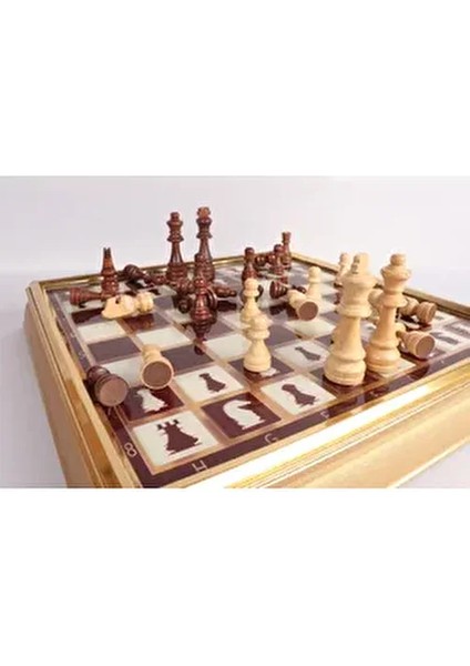 Kahve Beyaz Desenli Altın Detaylı Cam Santraç Takımı Gold Eskitme Çerçeveli 45X45 cm - DK-5650