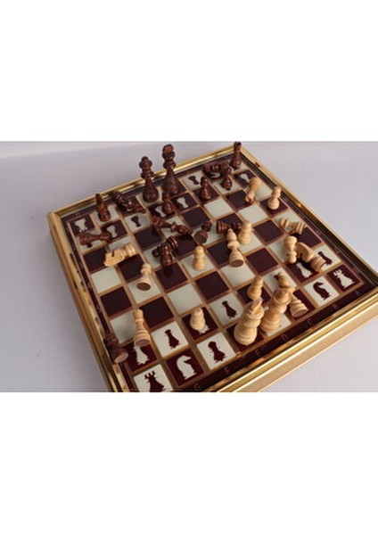 Kahve Beyaz Desenli Altın Detaylı Cam Santraç Takımı Gold Eskitme Çerçeveli 45X45 cm - DK-5650 modelleri