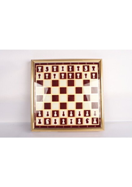 Kahve Beyaz Desenli Altın Detaylı Cam Santraç Takımı Gold Eskitme Çerçeveli 45X45 cm - DK-5650