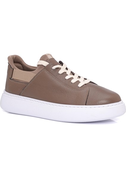 Bağcıklı Yandan Lastikli Kalın Eva Taban Bej Deri Sneaker Ayakkabı 2025-7 fiyatları