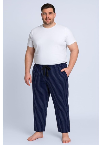 Erkek Büyük Beden % 100 Pamuk Cepli Tek Alt Koyu Lacivert